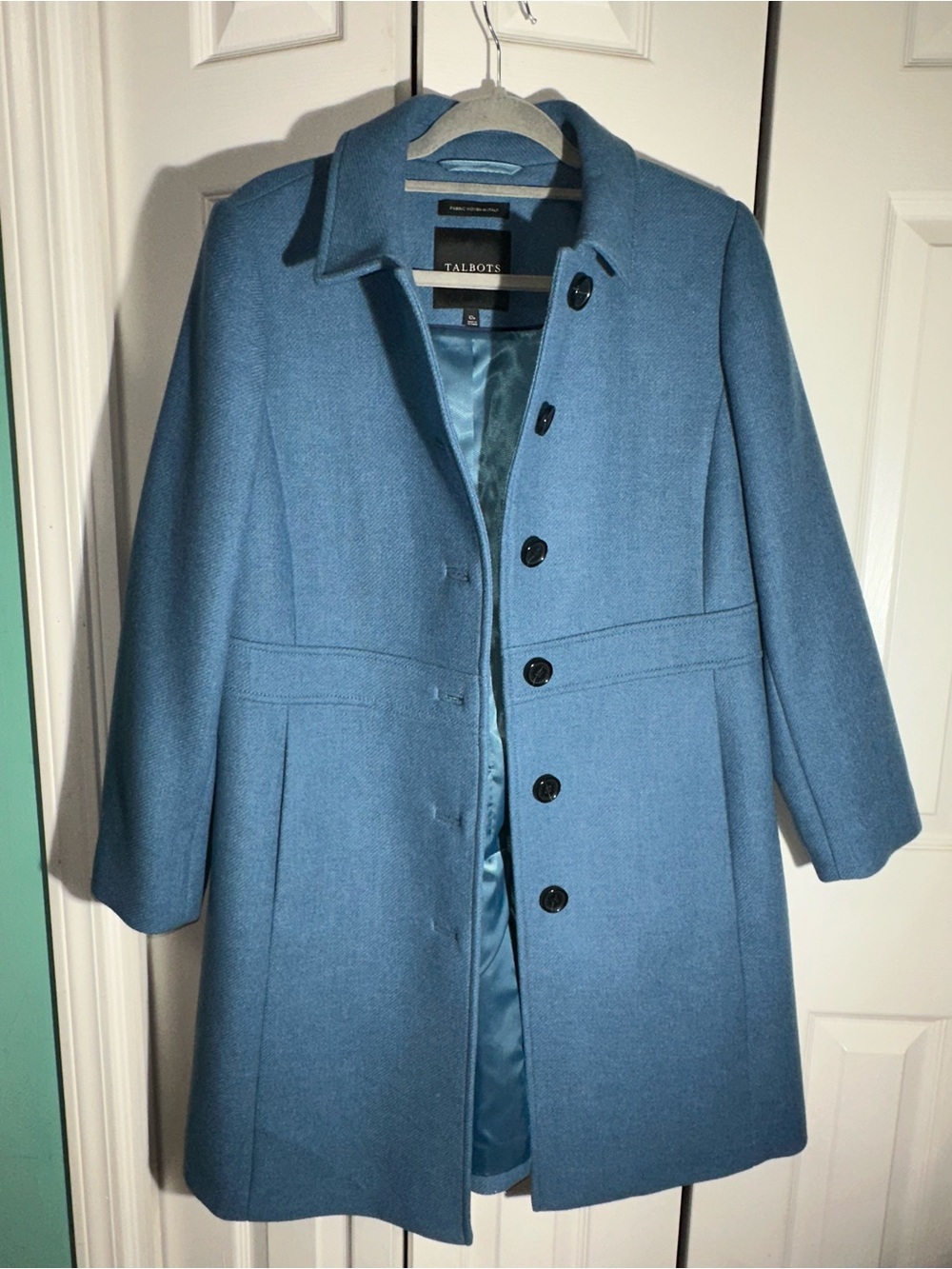 Talbots Blue Wool Blend Collared Button Mid-Length Pea Coat Sz 12 Petite - Picture 3 of 11